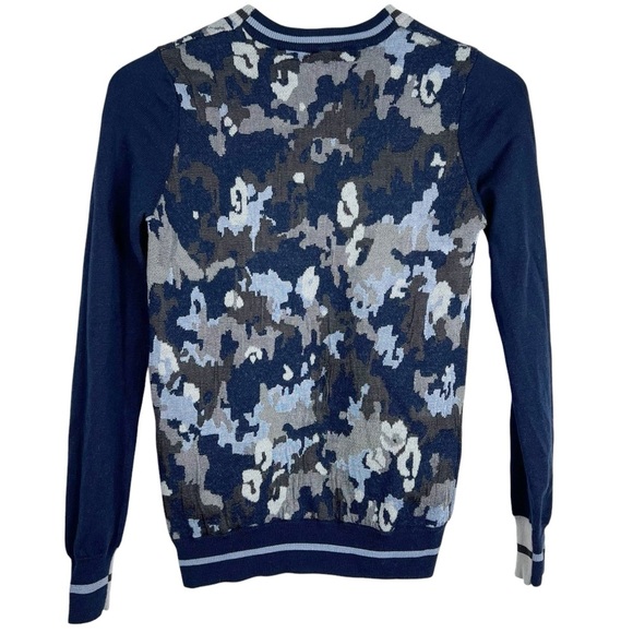 3.1 PHILLIP LIM Blue Camo Camouflage Intarsia Stripe Rib Knit Sweater Wool Small - Picture 6 of 6